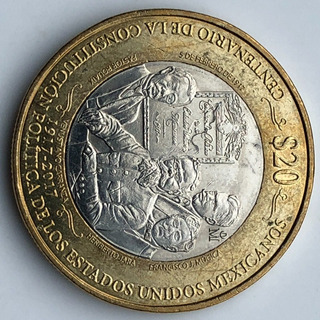 2017 Mexico 20 pesos Bimetallic "Constitucion del 1917"