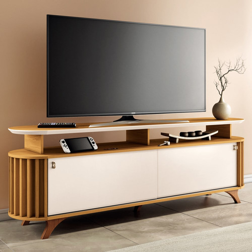 Rack Para Sala Bancada De Tv 70 Pol 182cm Alba Cinamomo/off Cor Creme