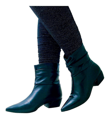 Imagem 2 de 4 de Bota Carrano Couro Bico Fino Cano Curto Salto Baixo 150205