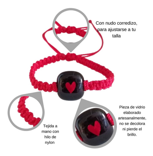 Imagen 2 de 4 de Pulsera Tejida Macramé Corazón Rojinegro