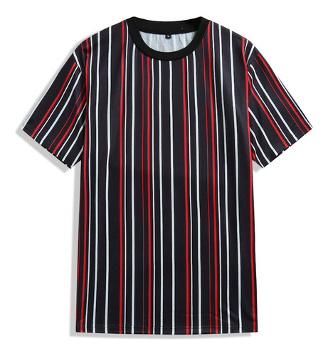 - Camiseta Manga Corta Raya Para Hombre Estilo Casual Cuello