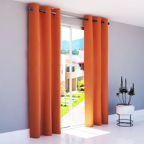 Cortinas Con Argollas Color Naranja Para Sala Dormitorio