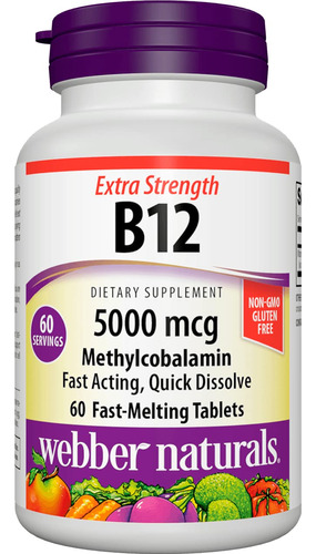 Webber Naturals Vitamina B12 Metilcobalamina 5,000 Mcg, Fcil