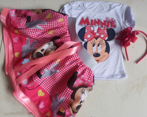 Conjunto Tutú Niña Minnie Mouse Fucsia Fiesta Cumpleaños
