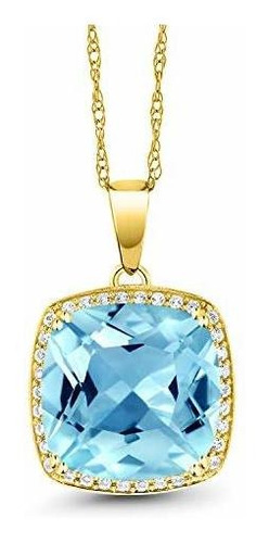 Collar - 10k Yellow Gold Swiss Blue Topaz And White Created 