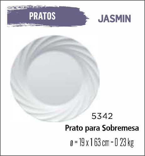 Prato prato Duralex Jogo de prato jasmin 12 pratos sobremesa - lanche -19cm br branco