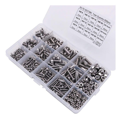 Box - Juego De 500 S Y Tuercas De Acero Inoxidable M3 M4 M5