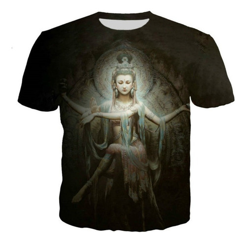 Rt Playera Con Estampado De Estatua De Buda En 3d