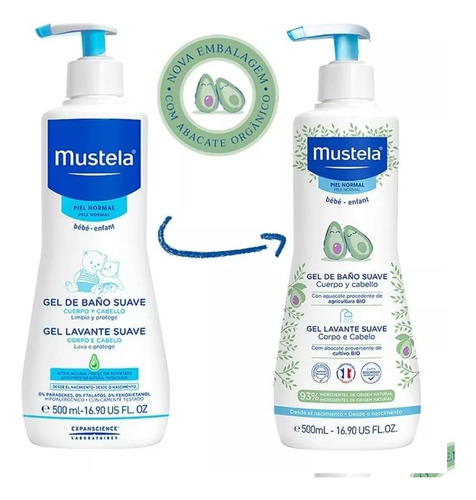 Combo 3 Un Gel Lavante Mustela Bébé Suave Corpo Cabelo 500ml