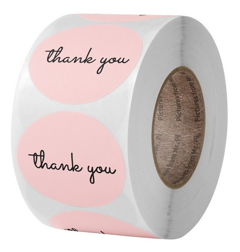 Rollo Con 500 Etiquetas Color Rosa Redonda Thank You  3.8cm