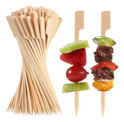X 100 Brochetas Palillos Pincho Banderita Bambú 12cm