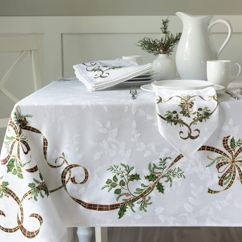Mantel Estampado Lazos Festividades Navidad Tela Elegante