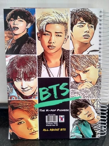 Caderno Bts 10 Matérias Com Mine Pôster A4 Capa Dura