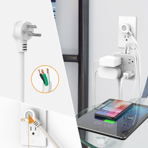 Tessan Extension Electrica Regleta Multicontacto, Enchufe Multiple De 1.5 M Con 4 Salidas Ca Y 3 Puertos Usb, Outlet Extender, Multicontacto Pared Usb Extensión Plana Para Casa, Oficina, Dorm, Crucero