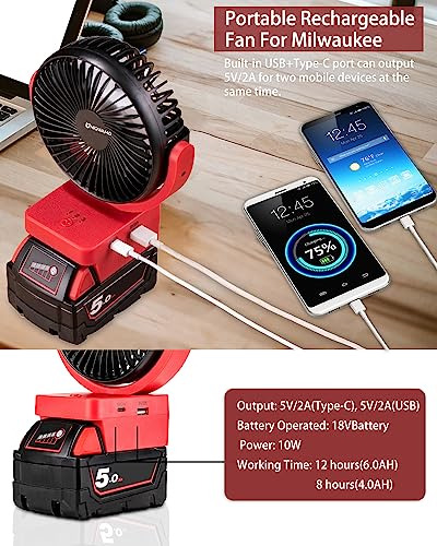 Ventilador Porttil Recargable Para Batera Milwaukee M18 18v