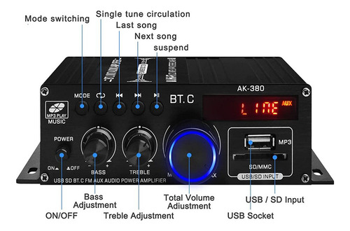 Amplificador Estéreo Bluetooth Completo Hifi De 800w