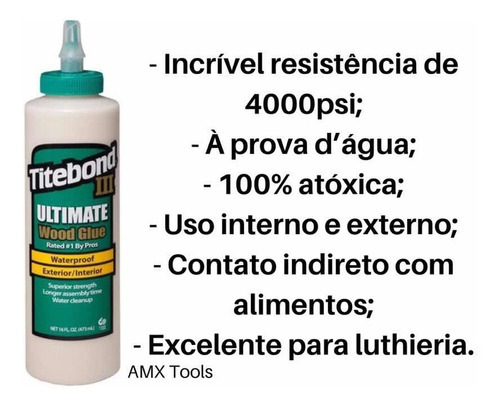 Imagem 4 de 9 de Cola Madeira Móveis Violão Luthieria Titebond 3/ 473ml