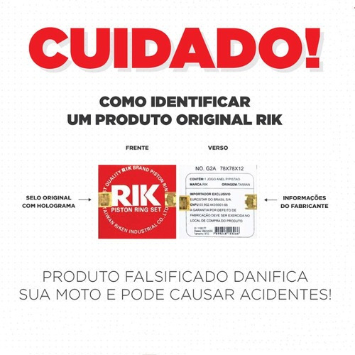 Imagem 4 de 6 de Pistao Aneis Rik Taxado Bros 150 2003 A 2005 Ohc 3mm
