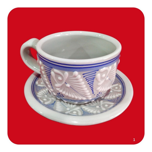 Imagen 2 de 8 de 2 Ternos Taza-plato De Talavera Poblana Diseño Perla M16 Tz