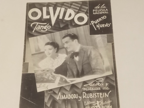 Partitura: Olvido. Tango. Amadori Y Rubinstein. Puerto Nuevo