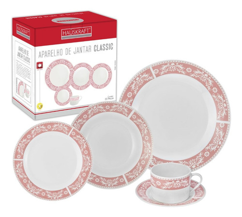 Aparelho De Jantar Decorado De Porcelana 20 Peças Com Xicara Cor Classic