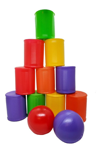 Tira Lata Juego Tumbalatas Lanza Derriba 10 Latas 2 Pelotas