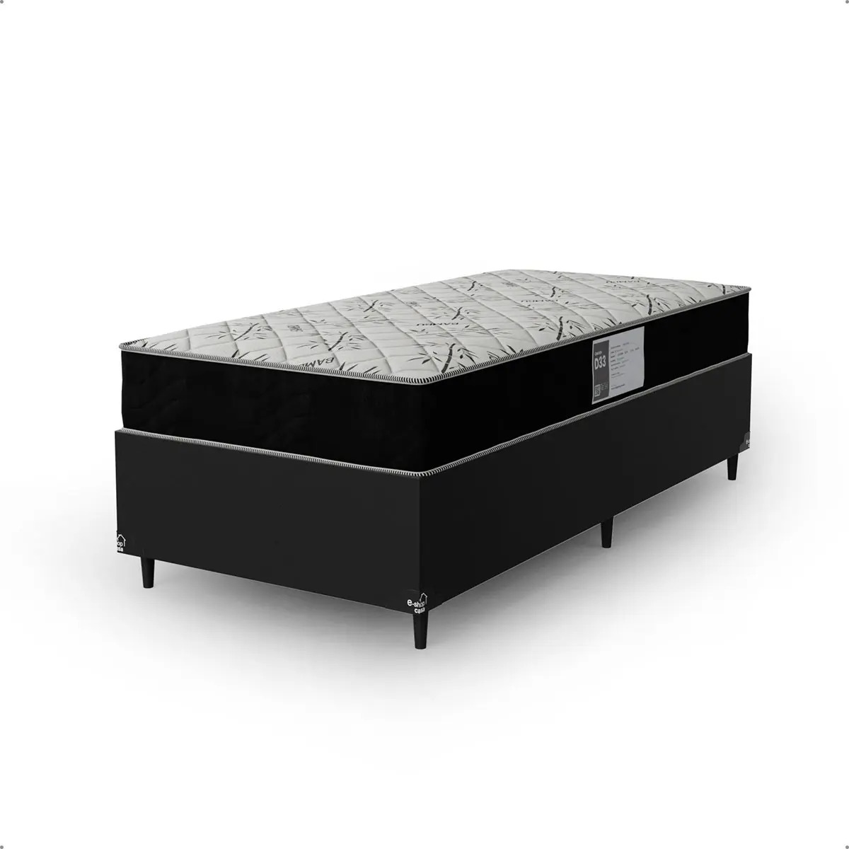 Cama Box Solteiro + Colchão D33 One Face - Couro Preto