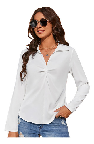 Blusa De Mujer De Elegantes Casuales Manga Larga Cuello V