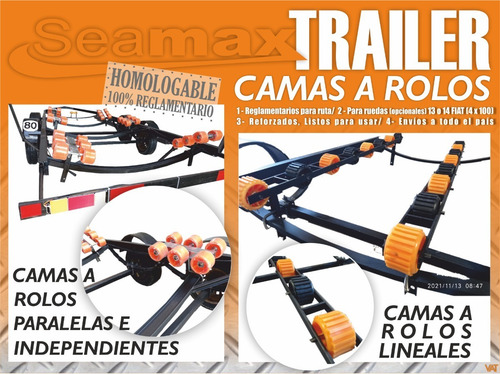 Trailer Seamax Doble Eje 1500 Kg Rolos - Opción Patente -