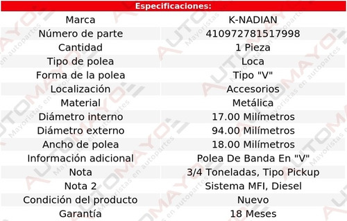 Polea Accesorios Metalica Tipo V W200 Pickup L6 4.0l 78-79