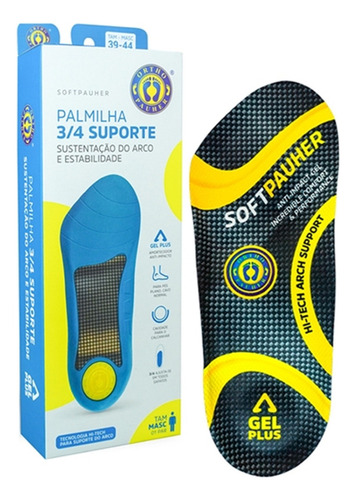Ac018 Palmilha 3/4 Ortopedica Suporte Softpauher-39-44 Azul