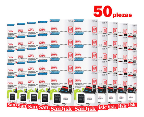 Kit 50 Memoria Micro Sd 32gb Sandisk Graba Full Hd Mayoreo