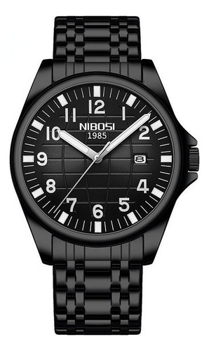 Relógios de calendário impermeáveis luminosos Nibosi - pulseira preta