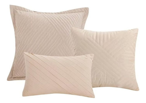 Set Edredón 12 Piezas Matrimonial/queen Doble Vista Suave Color Beige Diseño De La Tela Lisa