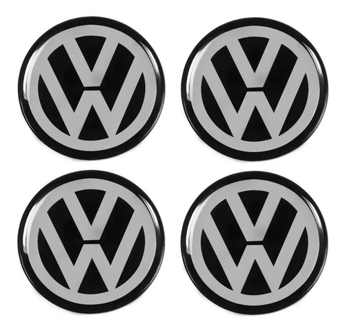 Jogo De Emblemas Para Calota Resinado Preto Volkswagen 48mm