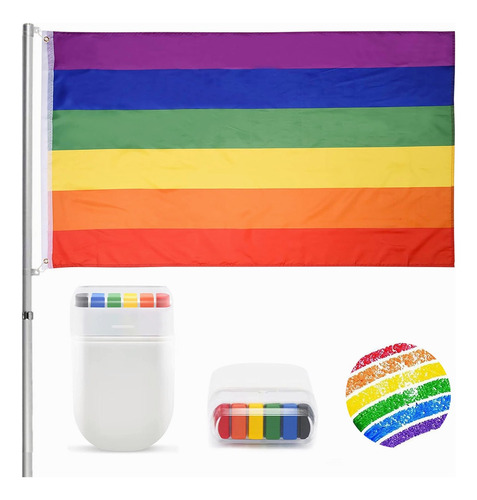 2pz Bandera Lgbt 150x90cm + Gis Arcoíris Pride Marcha Gay