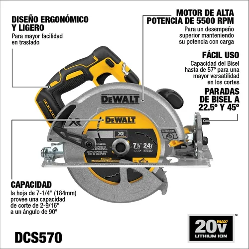 Sierra Circular 7-1/4 20v Xr 1 Bat 5ah Dewalt Dcs570h1