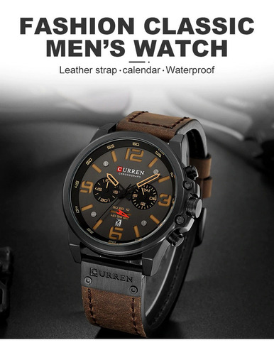 Reloj Curren Hombre Elegante Pulsera Cuero Cuarzo Cronógrafo