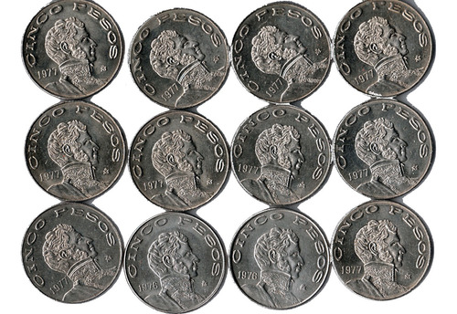 12 Monedas $5 Pesos Vicente Guerrero Año 1977 Nuevas