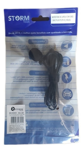 Microfone De Lapela P2 1,5m Preto Storm Micn0003
