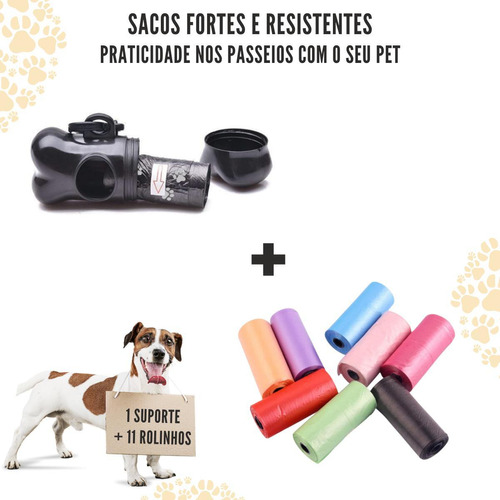 Kit 11 Rolos Sacos De Recolher Coco Pet + Suporte De Ossinho