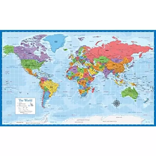  Mapa del mundo laminado, 18 x 29 pulgadas, mapa de pared del  mundo, fabricado en los Estados Unidos : Productos de Oficina
