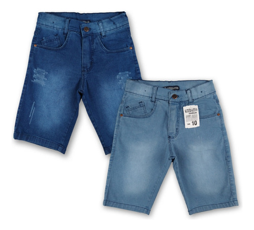 Combo Com 2 Bermudas Jeans Masculina Infantil Com Regulador