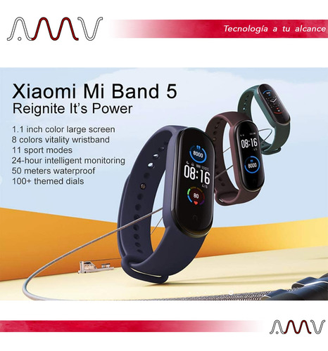Pulsera Inteligente Xiaomi Mi Band 5 Pantalla 1.1'' Oled Amv