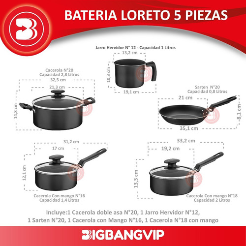 Imagen 2 de 7 de Bateria Loreto 5 Pzas Antiadherente Starflon Tramontina