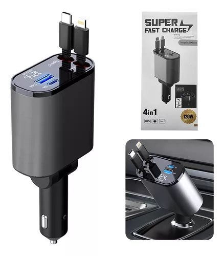 Enchufe retráctil para cargador de coche, Cable USB tipo C de 100W