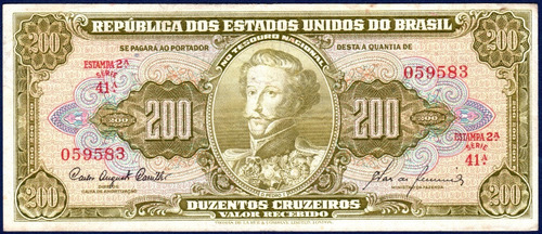 200 Cruzeiros 1960 Billete De Brasil Pedro I