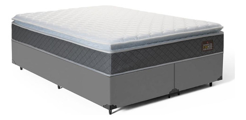 Cama Box Queen + Colchão De Espuma D45 C/ Pillow Top Cor Cinza