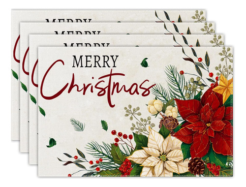 4 Manteles Individuales De Navidad De 12 X 18 Pulgadas, Dise