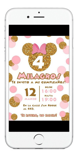 Invitación Cumpleaños Tarjeta Digital Minnie Mouse 